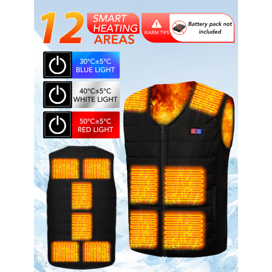 Heated Vest for Men & Women, Electric Heated Jacket with 12 Heating Zones, Casual Winter Warmth for Outdoor Activities