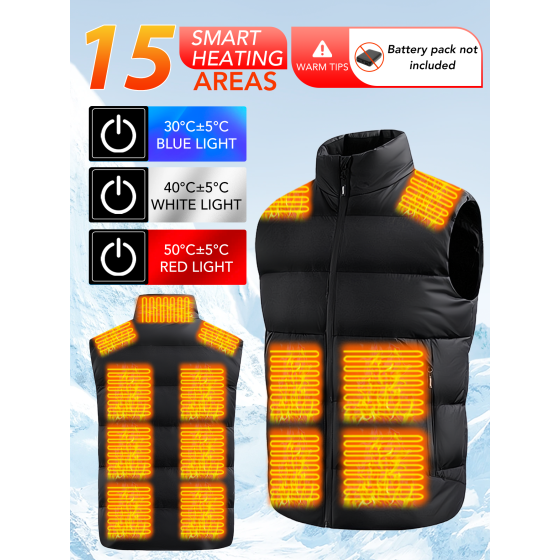 Heated Vest for Men & Women, Electric Heated Jacket with 15 Heating Zones, Casual Winter Warmth for Outdoor Activities