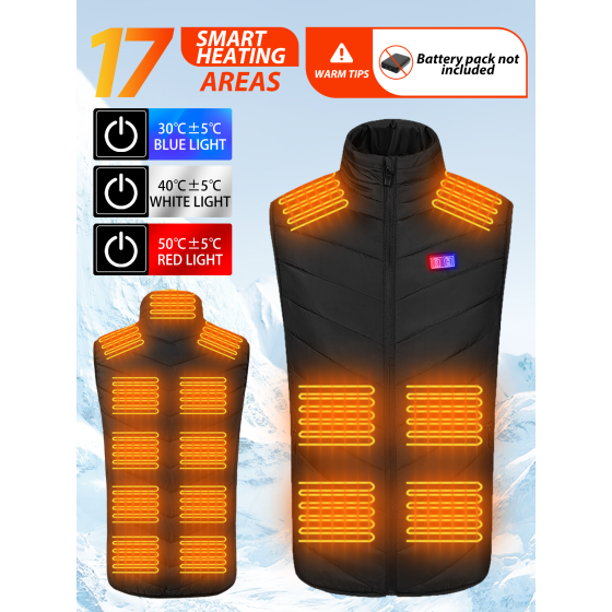 Heated Vest for Men & Women, Electric Heated Jacket with 17 Heating Zones, Casual Winter Warmth for Outdoor Activities
