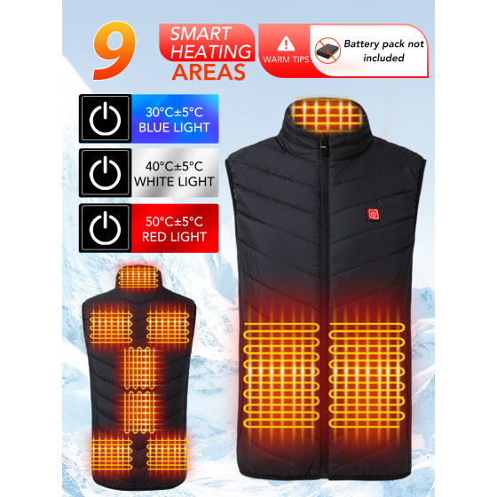 Heated Vest for Men & Women, Electric Heated Jacket with 9 Heating Zones, Casual Winter Warmth for Outdoor Activities